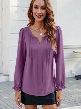 Women’s Purple Long Sleeve Pintuck Blouse size medium